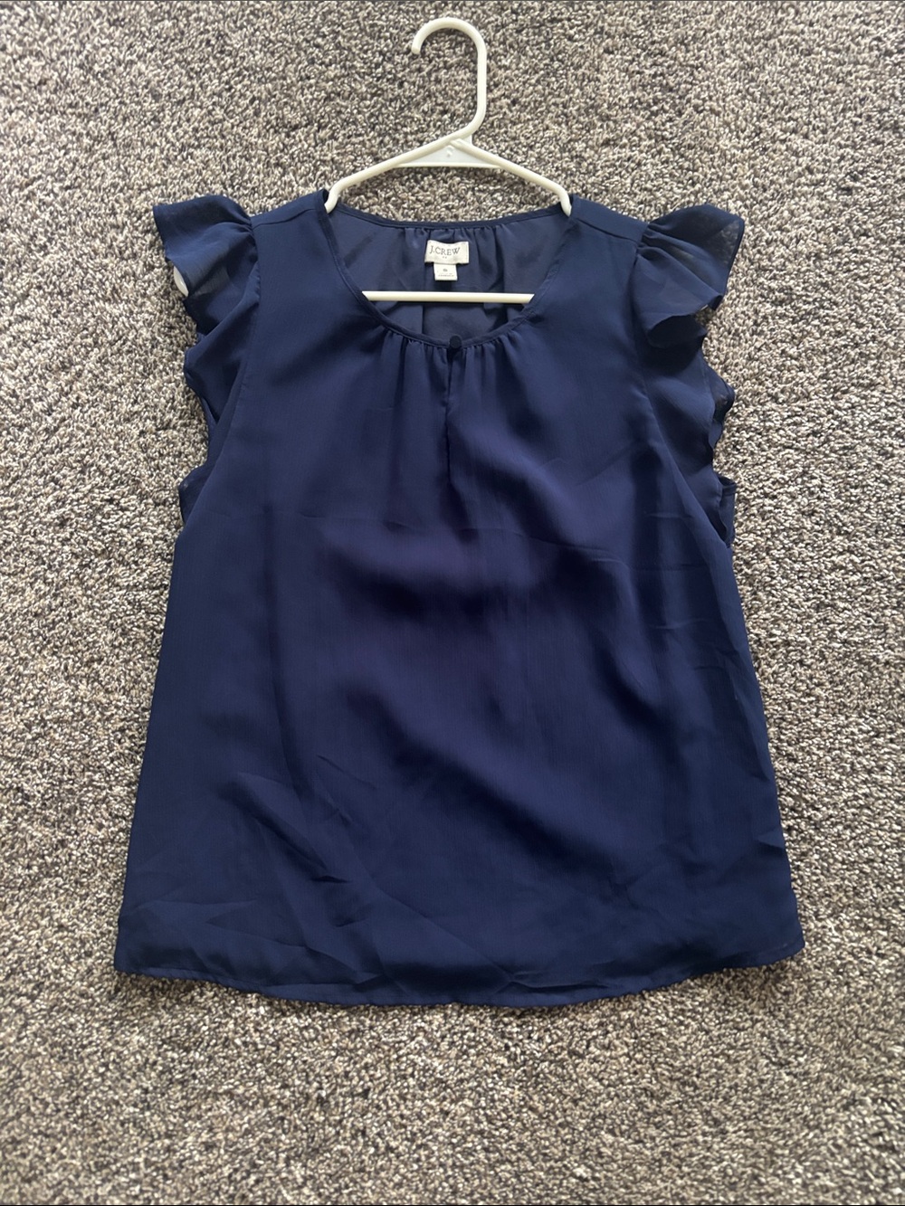 J. Crew Navy Ruffle Sleeve Shell Top